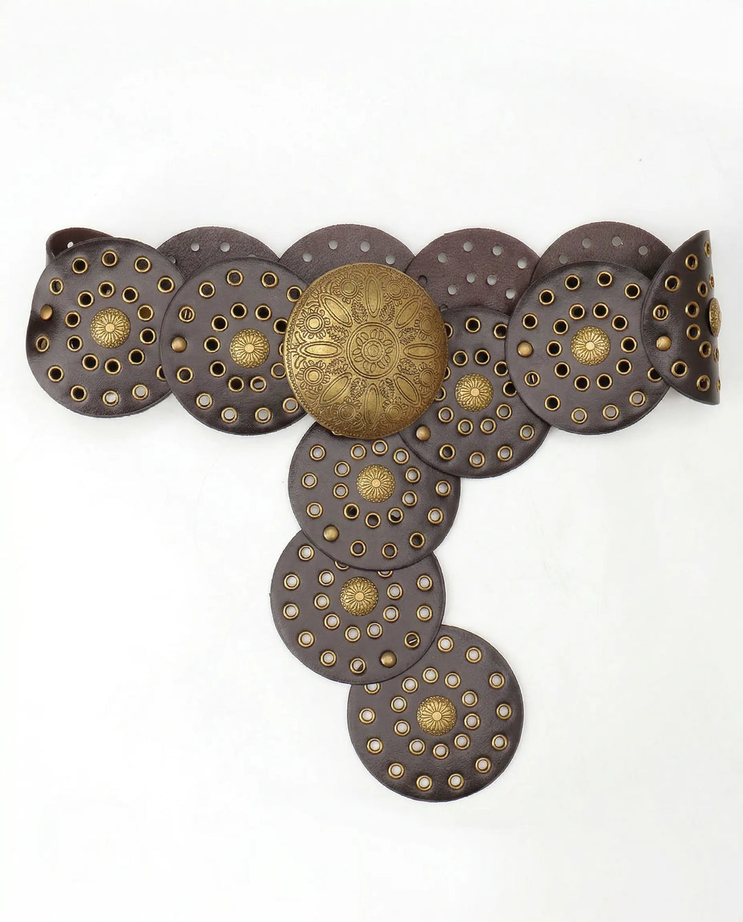 SOLACE  Black Faux Leather Gold Tone Concho Bohemian Waist Belt 