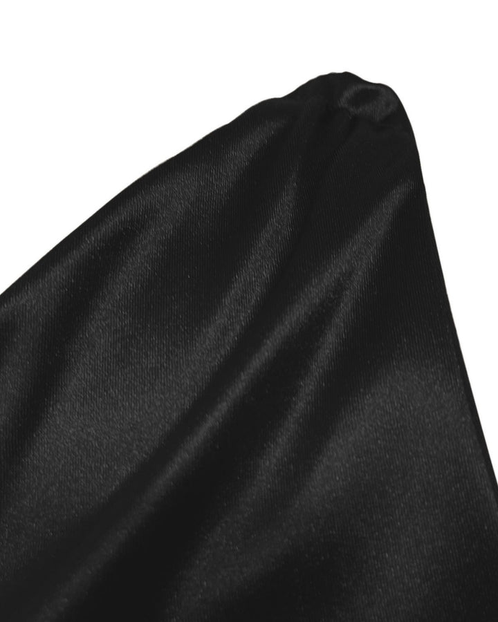 Black One Shoulder Satin Draped Bodycon Mini Dress