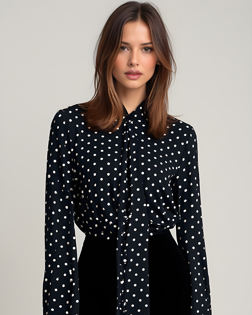 Black Polka Dot Tie Neck Blouse SOLACE
