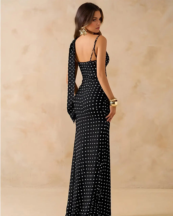 Black Polka Dot Cowl Neck Slip Maxi Dress SOLACE