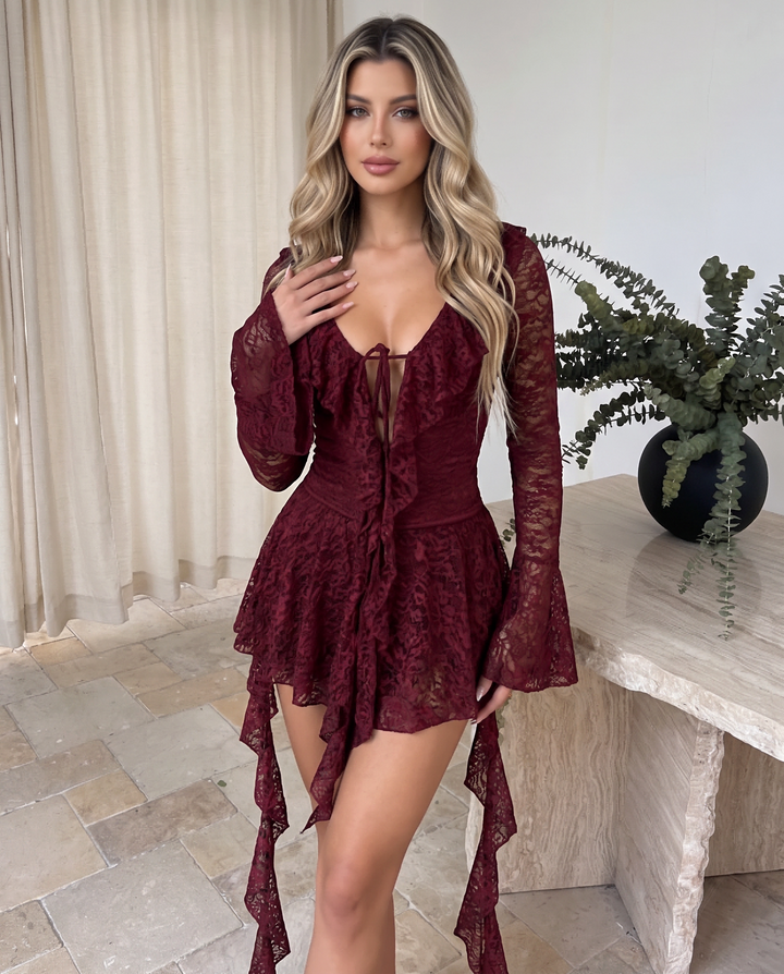 Irregular Hem Lace Slim Fit Mini Dress