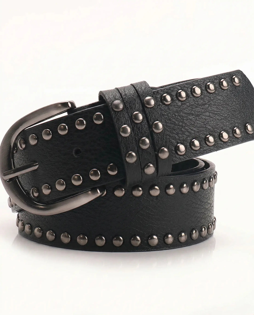 SOLACE  Black PU Leather Gunmetal Studded Punk Belt 