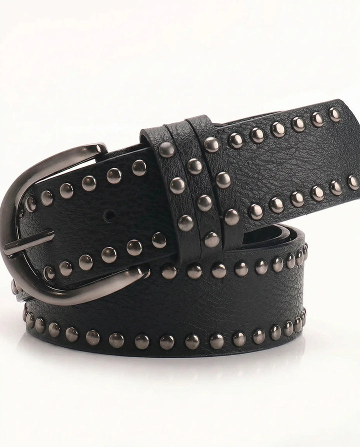 SOLACE  Black PU Leather Gunmetal Studded Punk Belt 