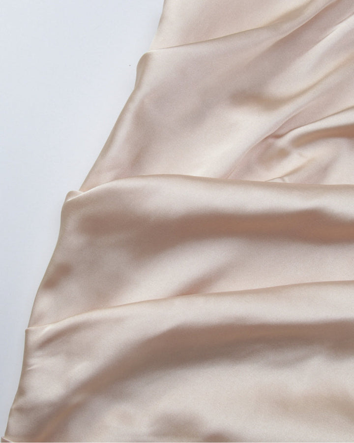 Nude Strapless Draped Satin Mini Dress SOLACE