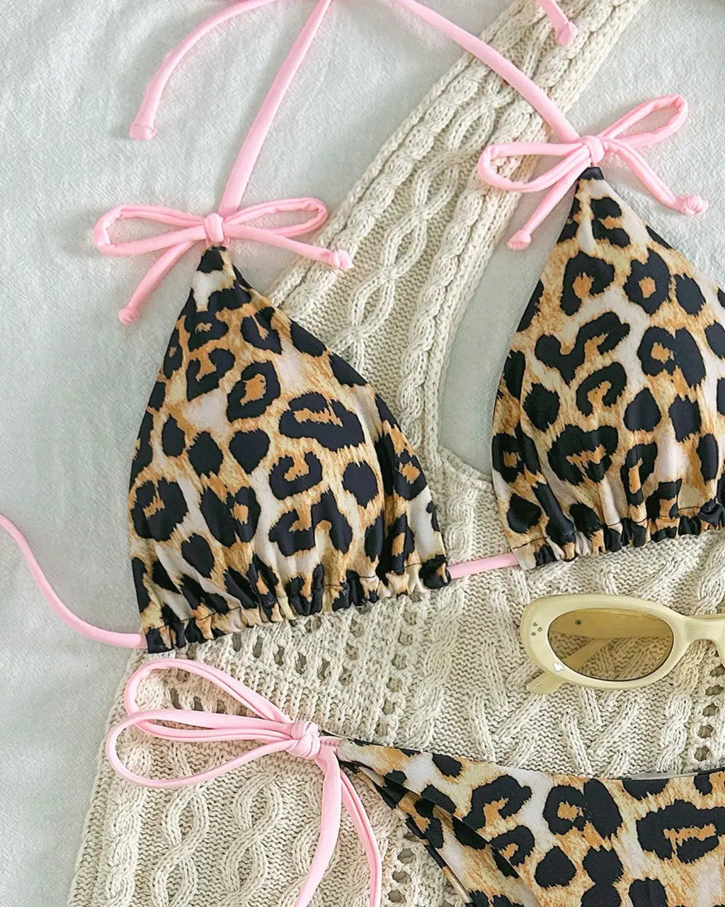 Leopard Print Halter Pink Tie-Accent Bikini Set SOLACE