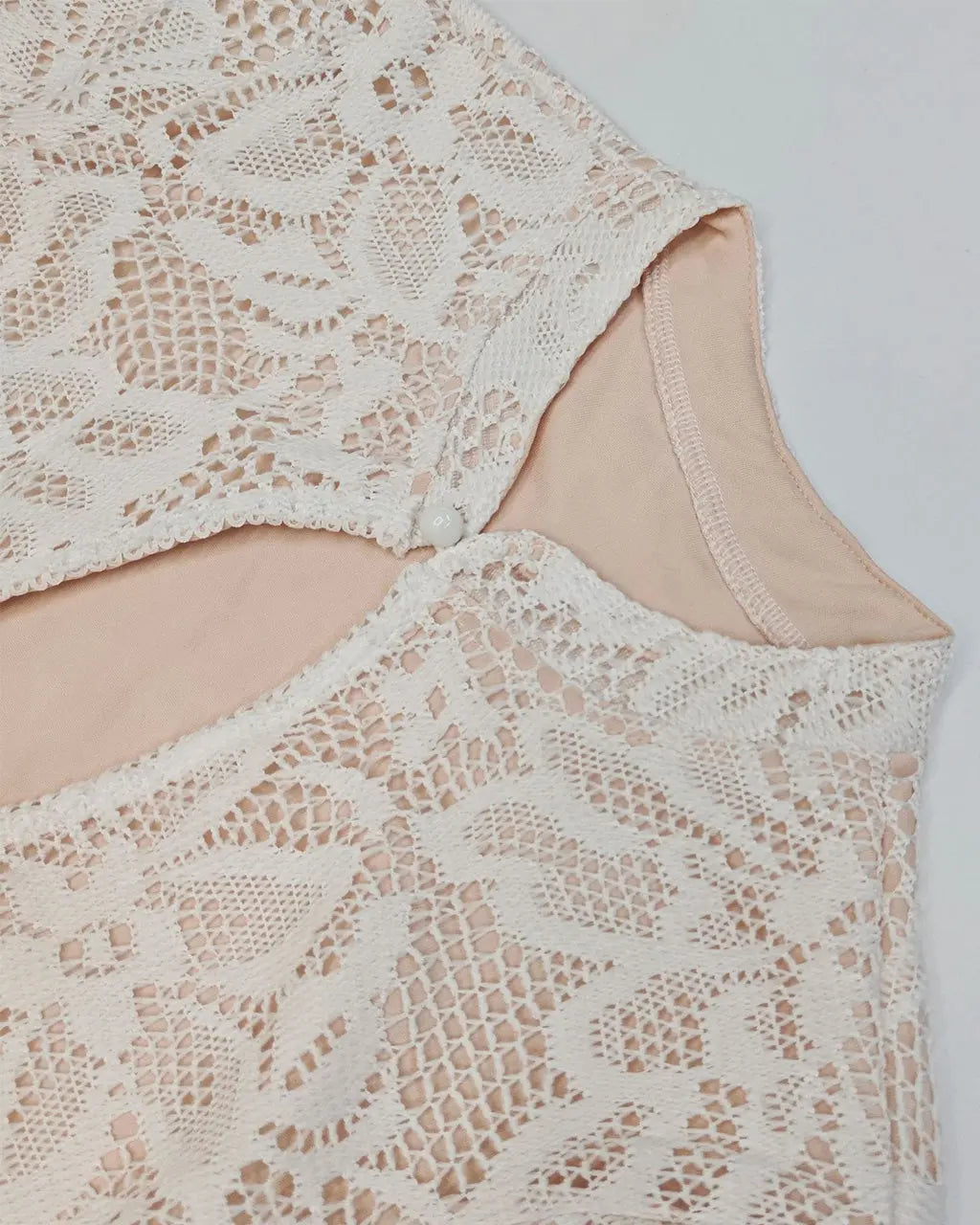 White Lace Hollowed-Out Mandarin Collar Mini Dress SOLACE