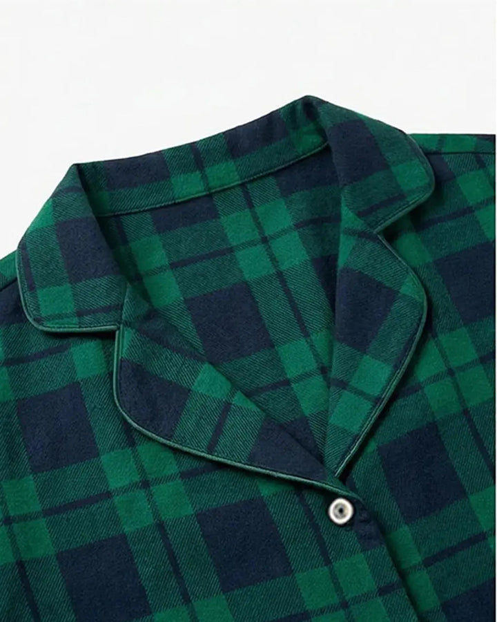 SOLACE CHICClassic Green Scotch Plaid Pajama Set