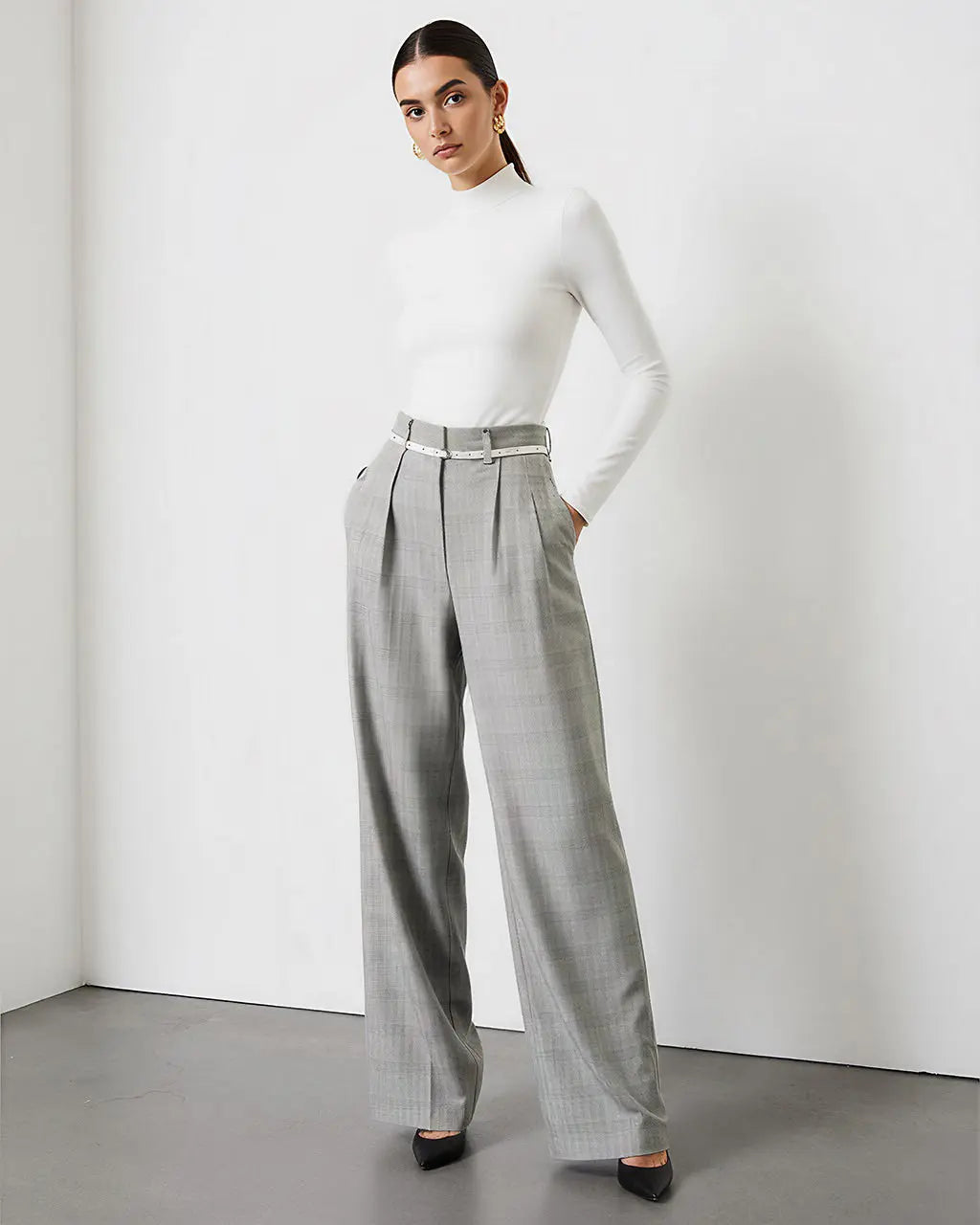 Grey Pleat Wide Leg Pants SOLACE