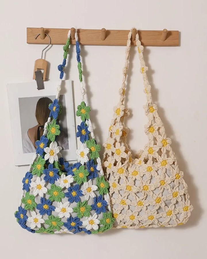 Hand-Crocheted Daisy Flower Mesh Tote Shoulder Bag SOLACE