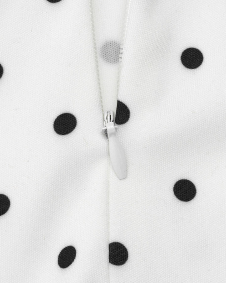 White Polka Dot High Neck Cap Sleeve Fit Flare Midi Dress