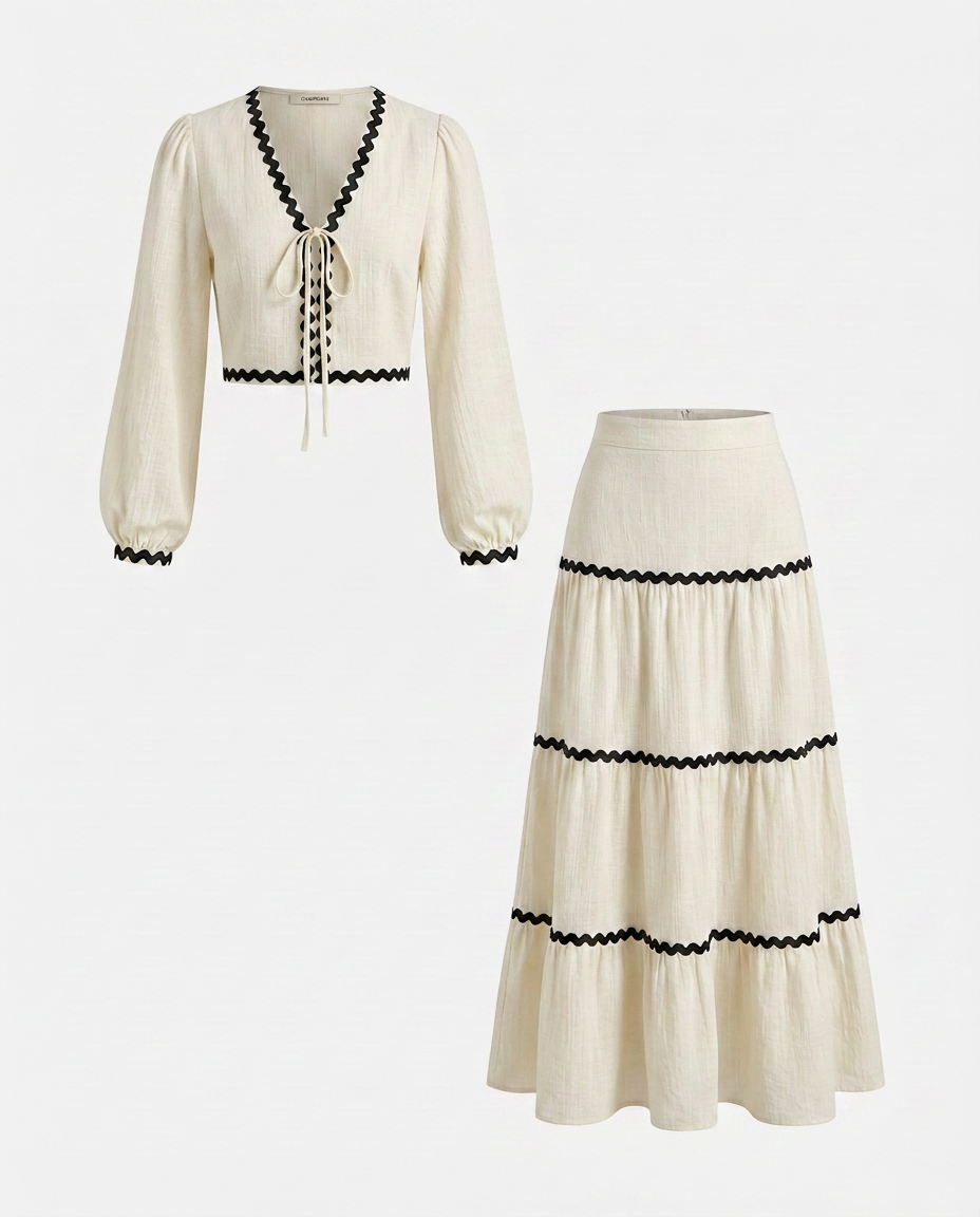 Contrast Trim Top And Maxi Skirt Two‑Piece Set
