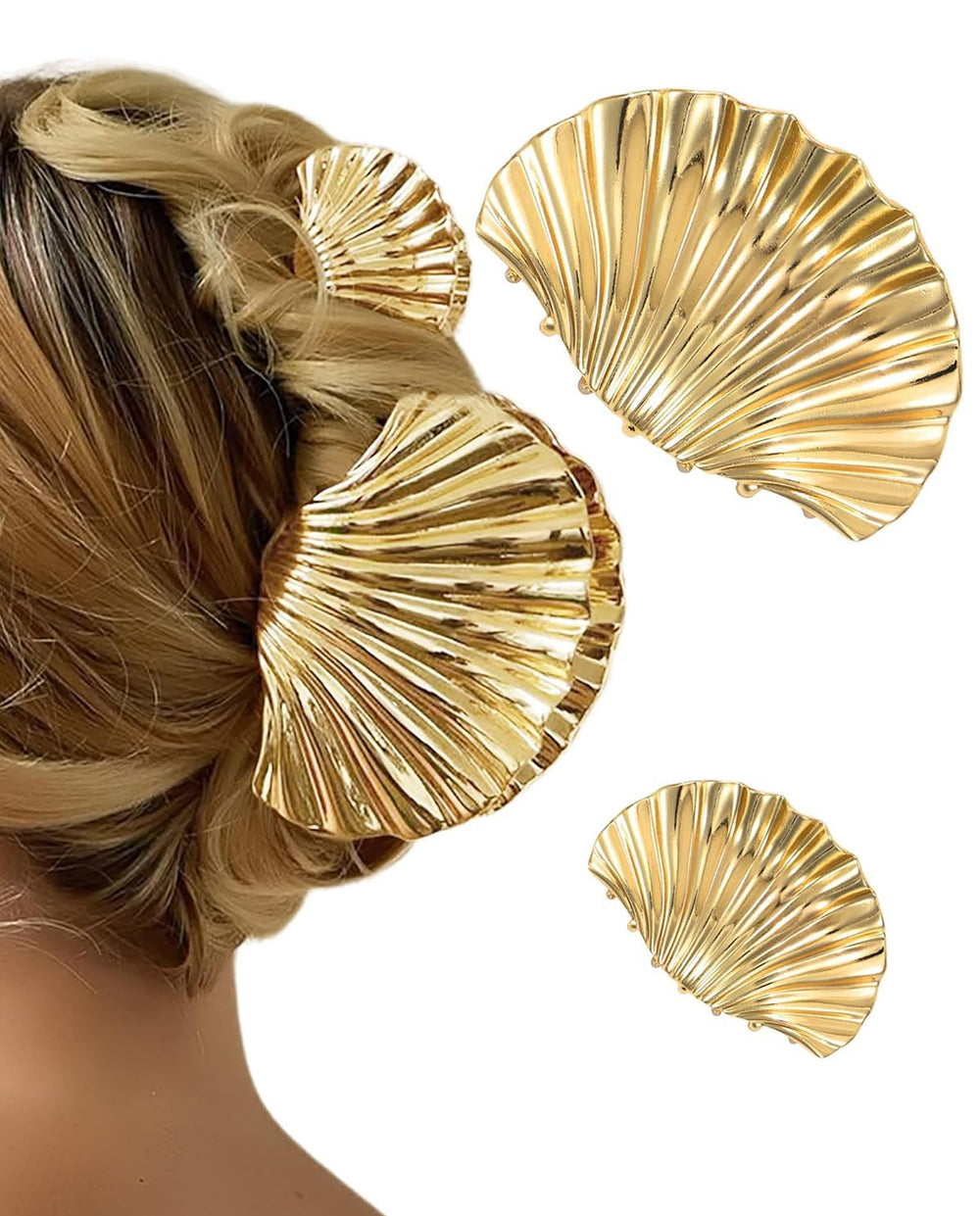 SOLACE2 Pieces Gold Pleated Fan Shape Hair Claw Clip Set