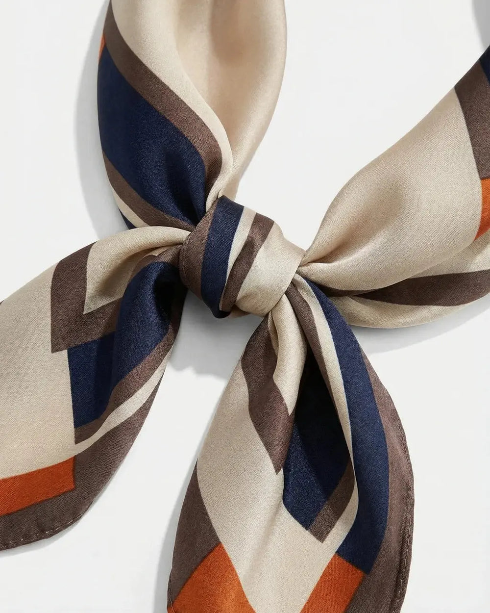 SOLACE  Navy Brown Burnt Geometric Frame Lightweight Square Scarf 
