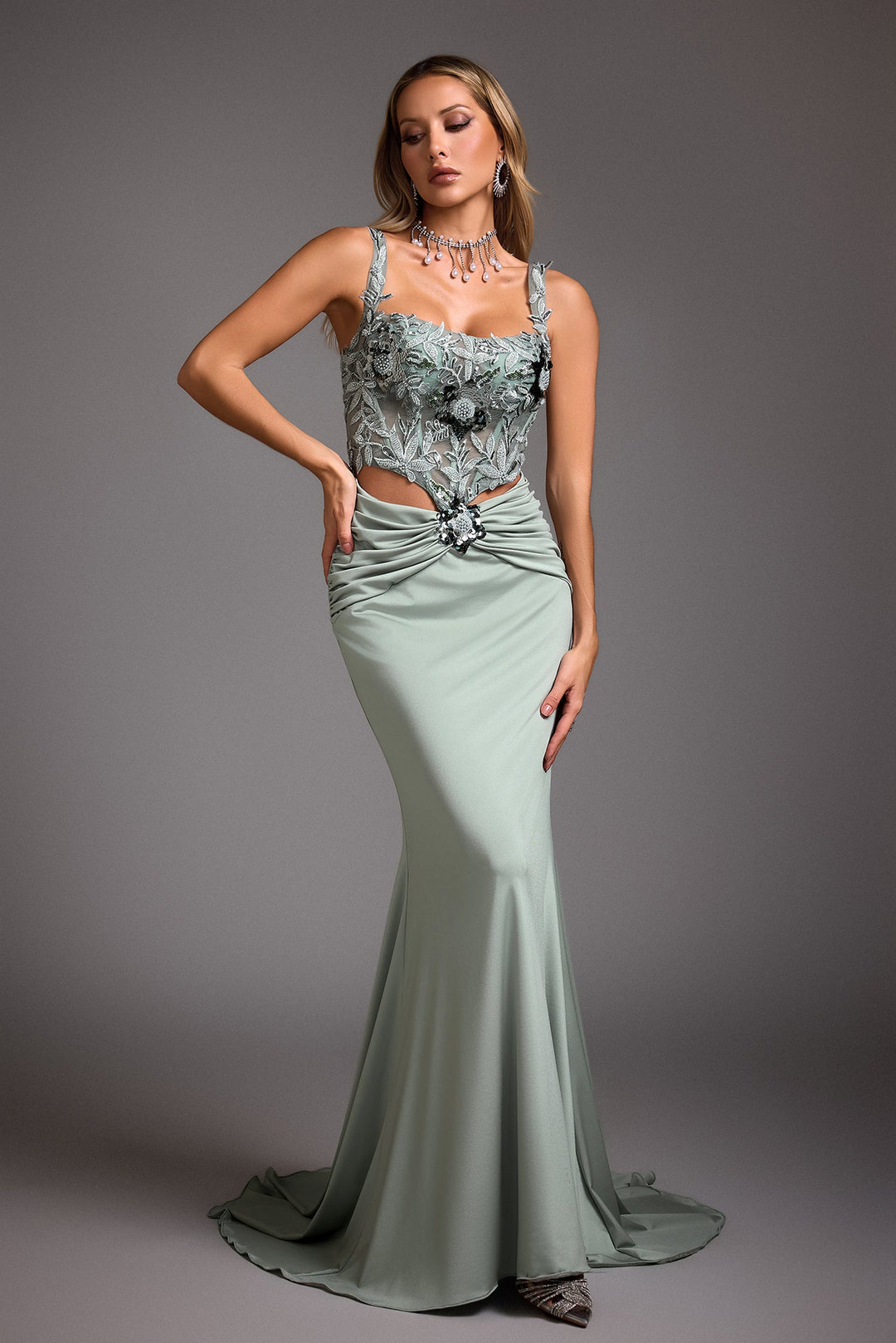 Valery Diamond Fishtail Maxi Dress bellabarnett