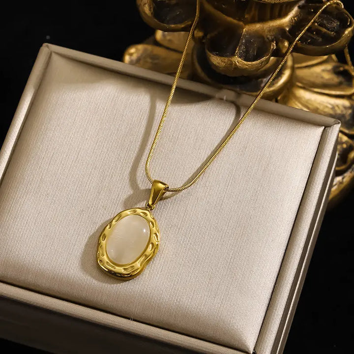 SOLACE  Gold Snake Chain Moonstone Pendant Necklace 