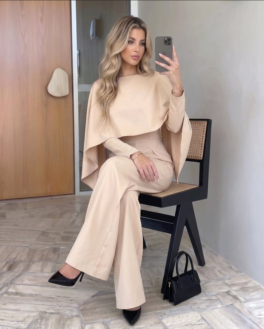 Cape Batwing Sleeve High Waist Wide Leg Jumpsuit