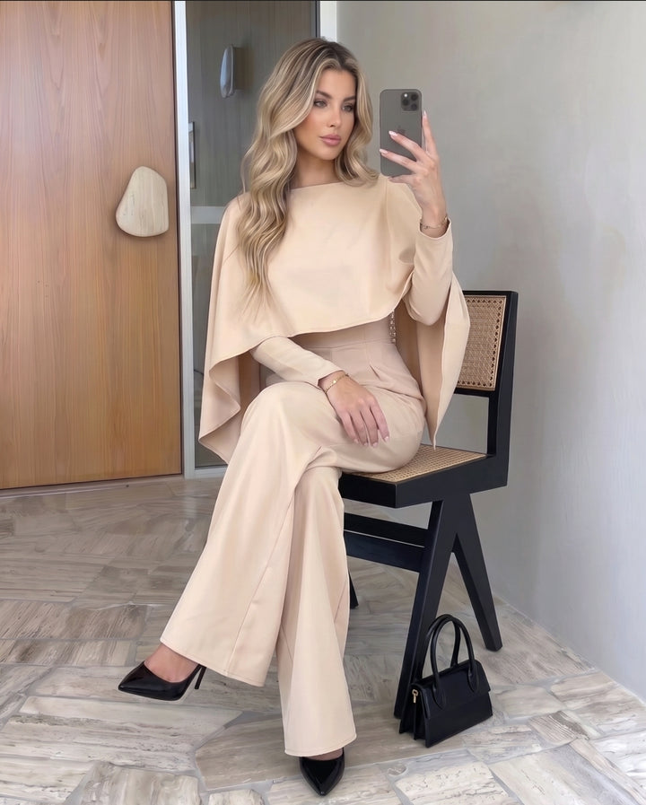 Cape Batwing Sleeve High Waist Wide Leg Jumpsuit