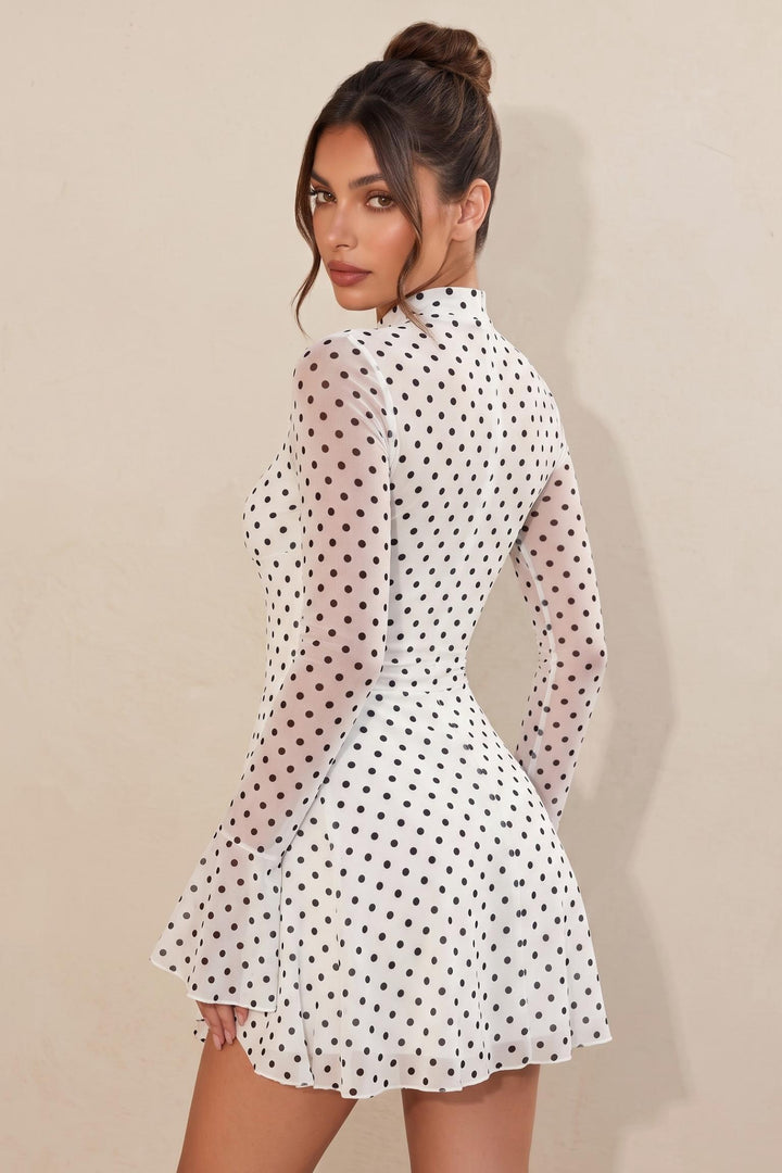 Polka Dot Print Long Sleeve A-Line Mini Dress