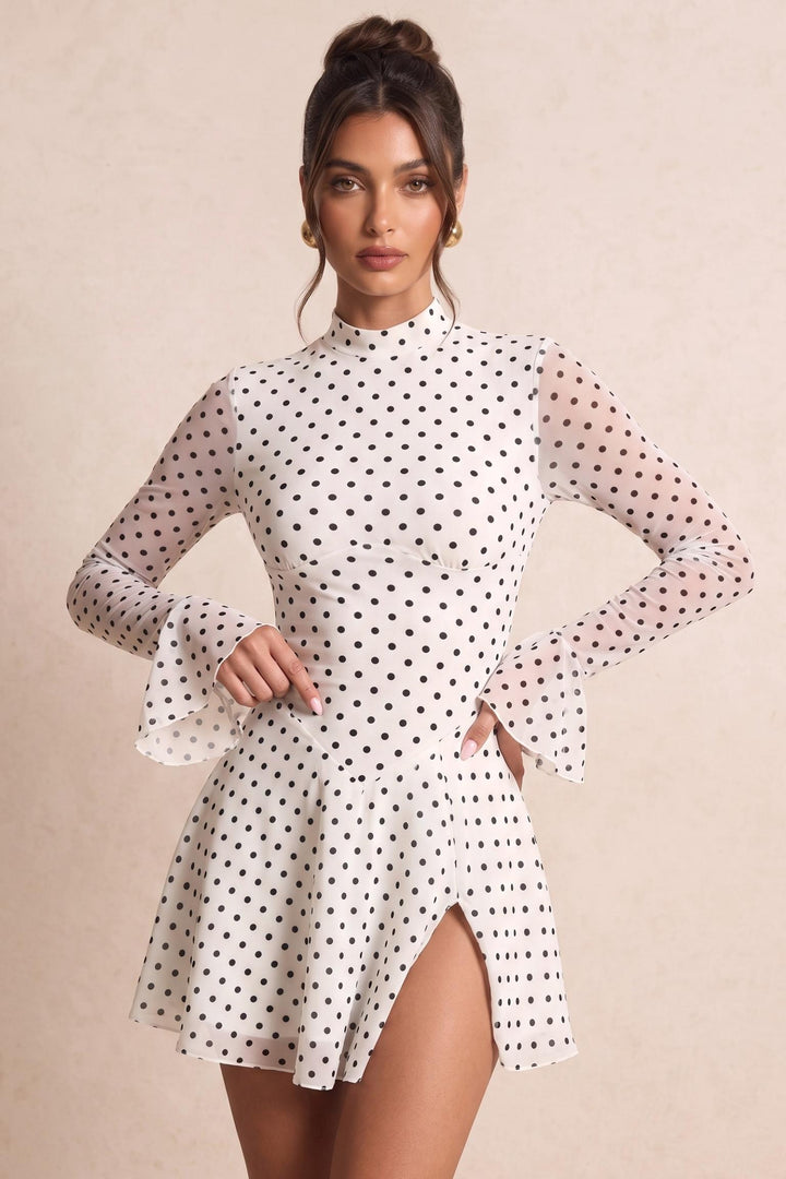 Polka Dot Print Long Sleeve A-Line Mini Dress
