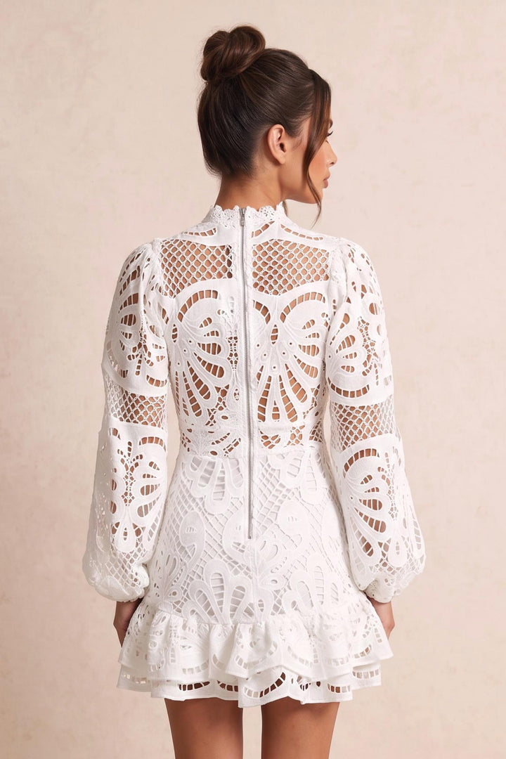 Allover Lace Flounce Hem Long Sleeve Dress