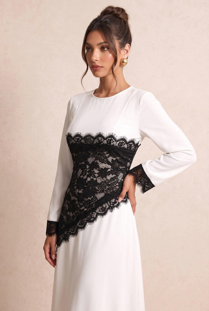 Asymmetric Lace Patchwork Midi Dress