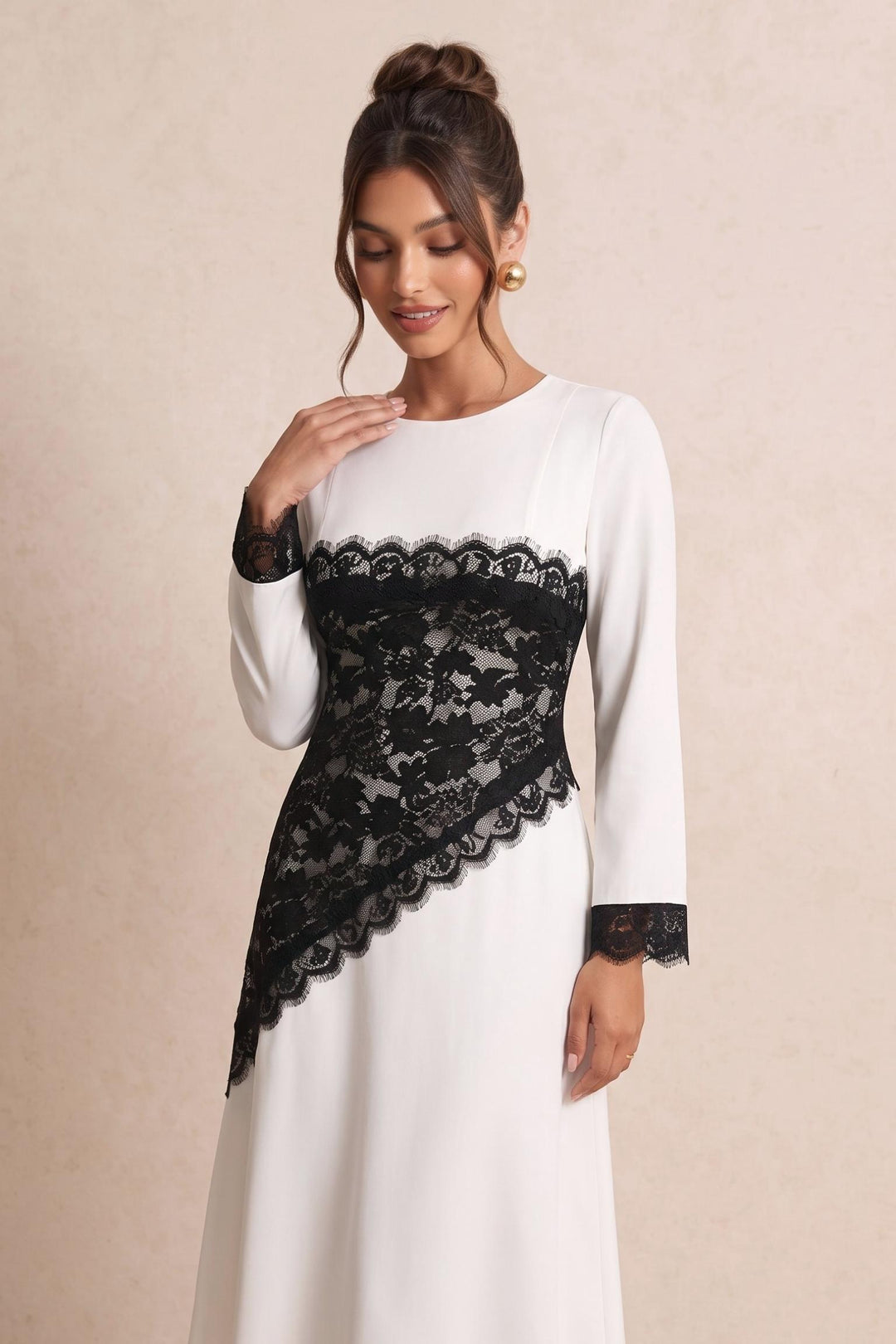 Asymmetric Lace Patchwork Midi Dress