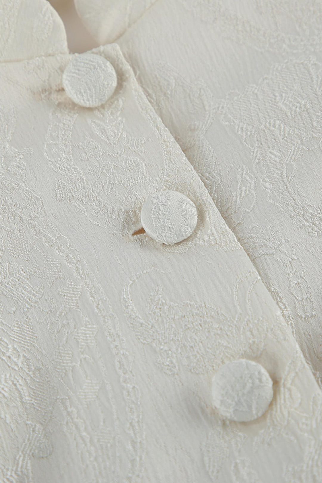 Acquard Puff Sleeve Cinched Waist Ruffle Hem Jacket