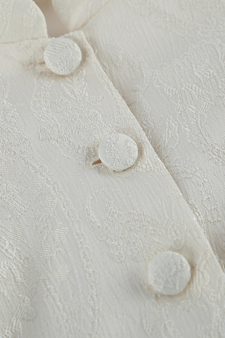 Acquard Puff Sleeve Cinched Waist Ruffle Hem Jacket