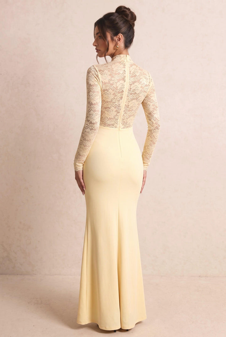 Floral Lace Twist Waist Long Sleeve Maxi Dress