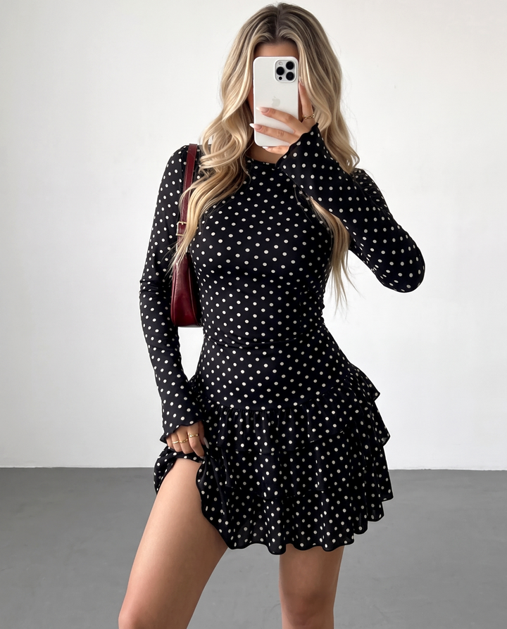 Polka Dot Long Sleeve Ruffle Mini Dress