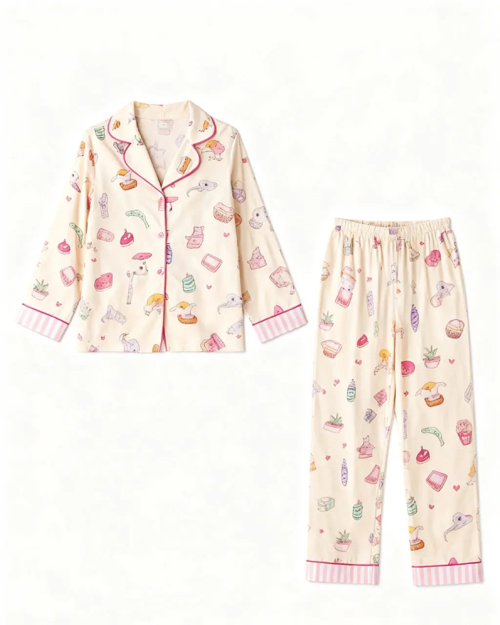 SOLACE CHICMulti-Element Cartoon Print Lapel Pajama Set