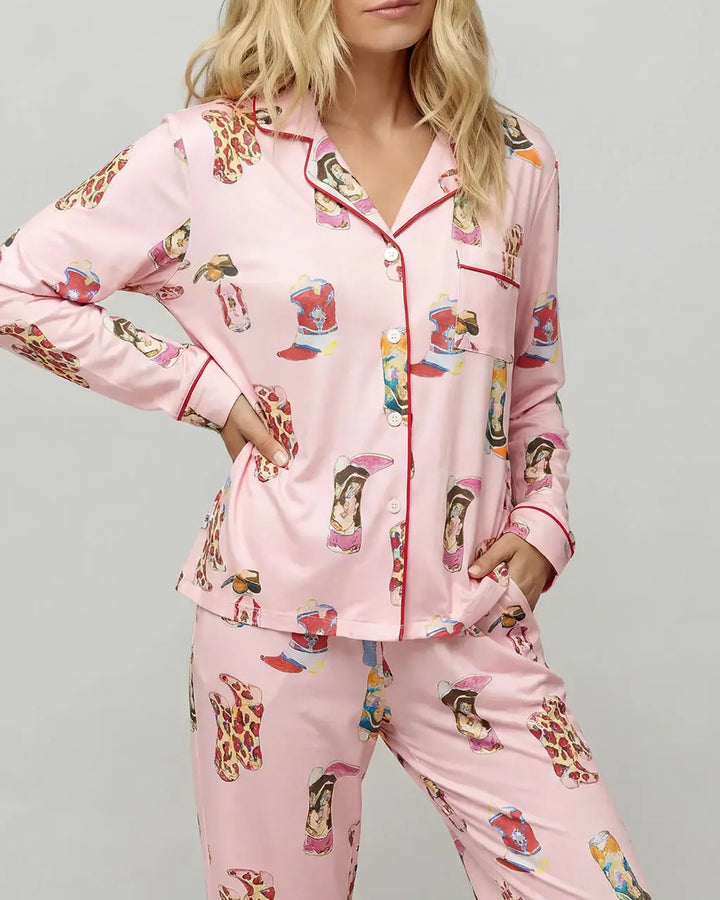 SOLACE CHICWestern Cowgirl Boots Print Pajama Set
