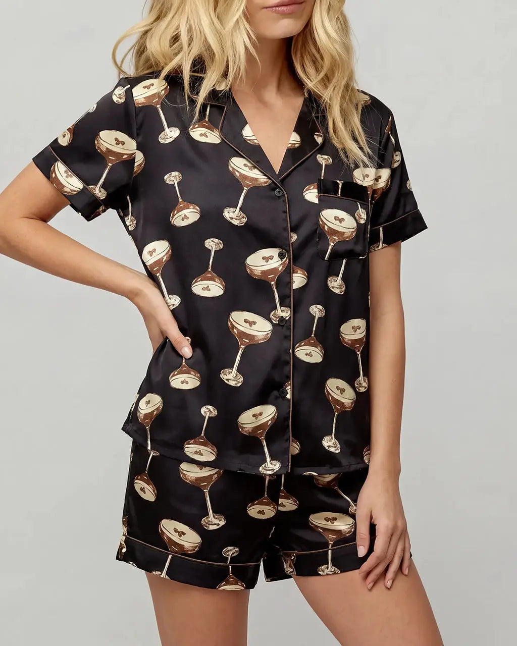 SOLACE CHICEspresso Martini Short Satin Pajama Set