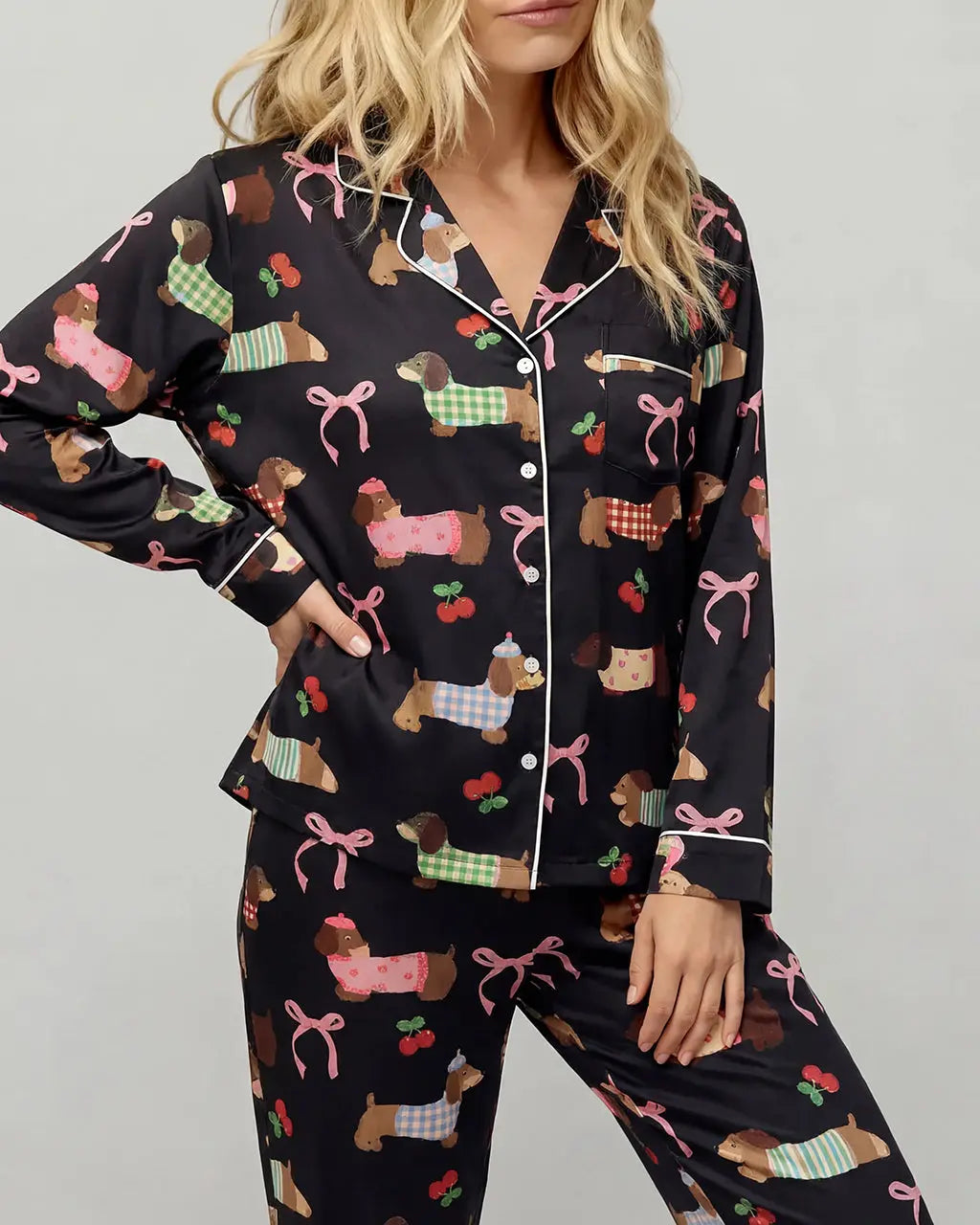 SOLACE CHICDachshund Bow Print Pajama Set