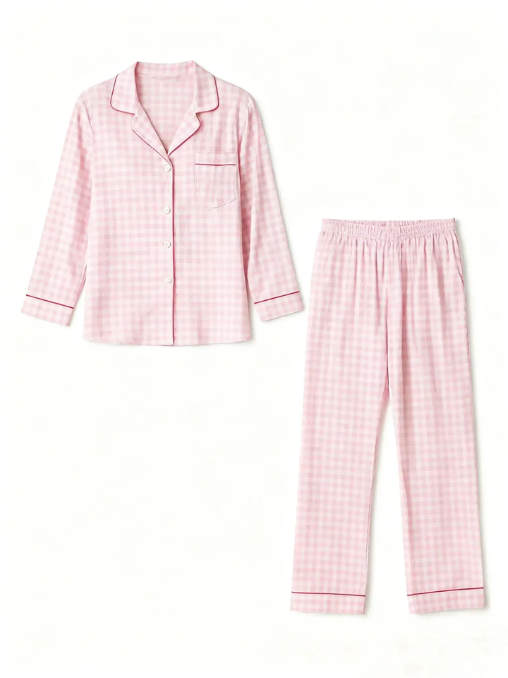 SOLACE CHICPink Plaid Long-Sleeve Pajama Set