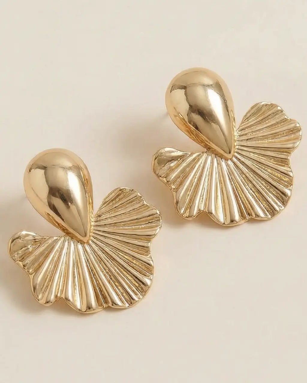 SOLACE  Gold Teardrop Fan Statement Stud Earrings 