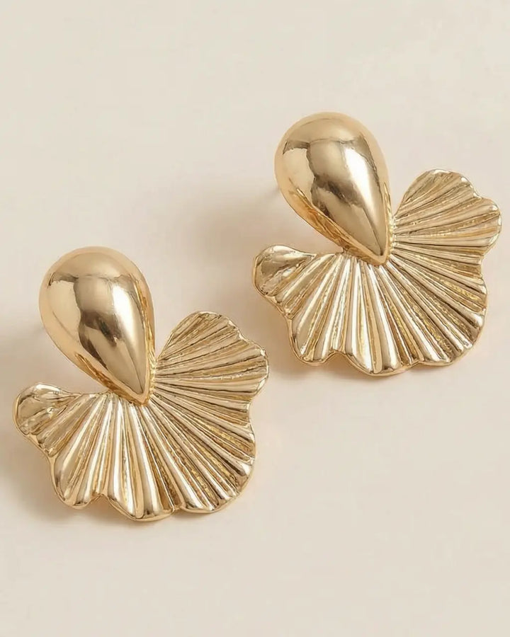 SOLACE  Gold Teardrop Fan Statement Stud Earrings 