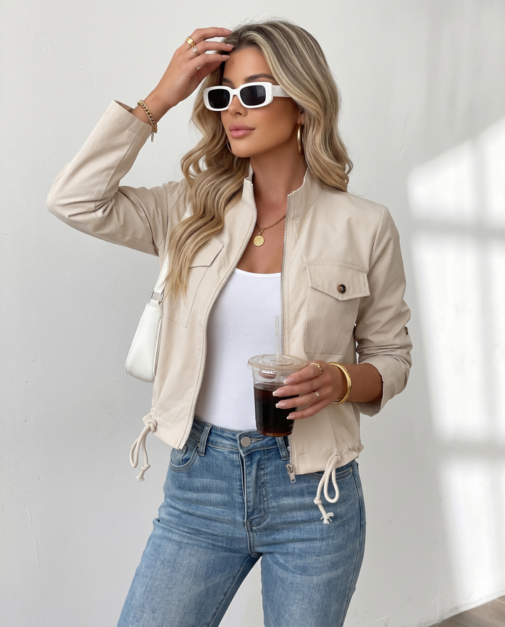 Women Casual Cropped Cargo Jacket