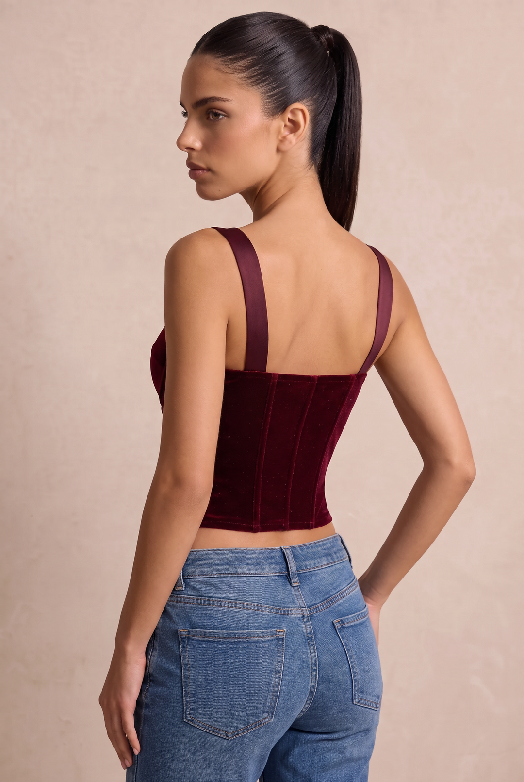 SOLACE CHICVelvet Boned Removable Strap Cropped Corset Top