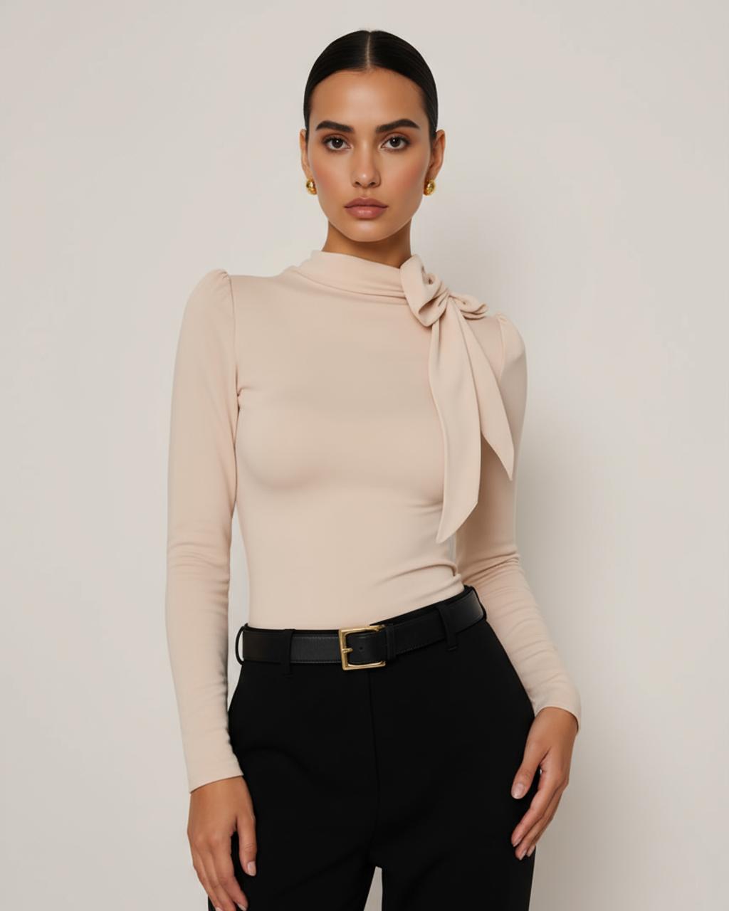 Bowknot Shoulder Long Sleeve Top SOLACE