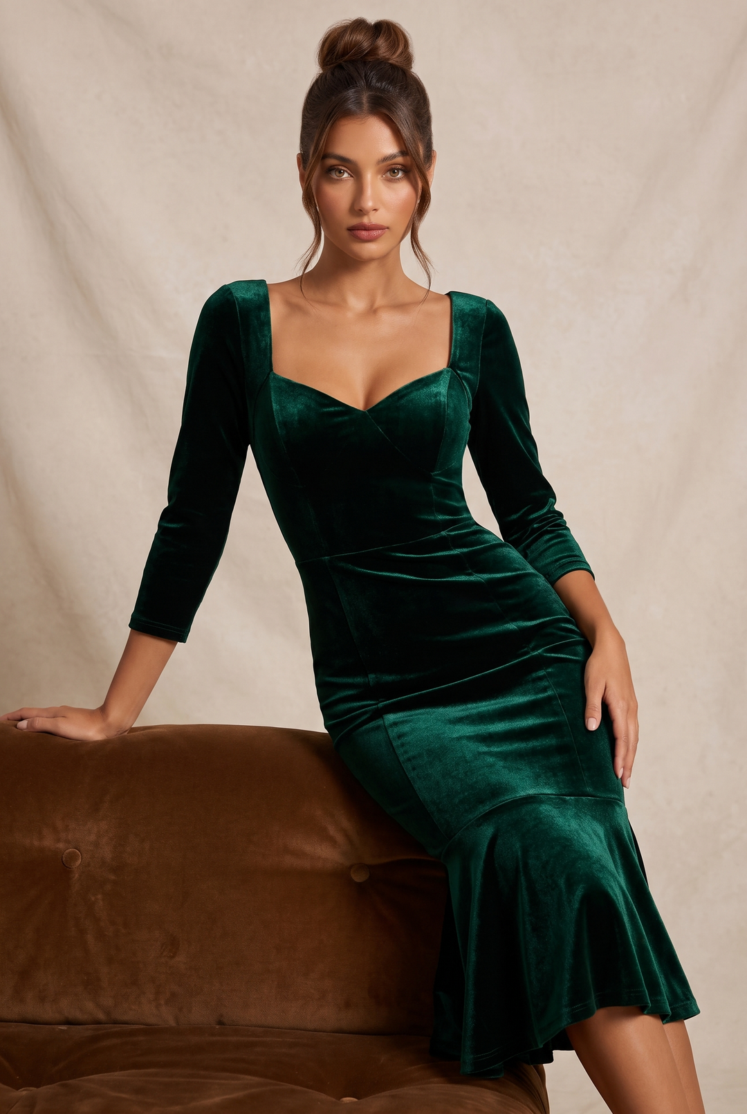 Sweetheart Neck Velvet Midi Mermaid Dress