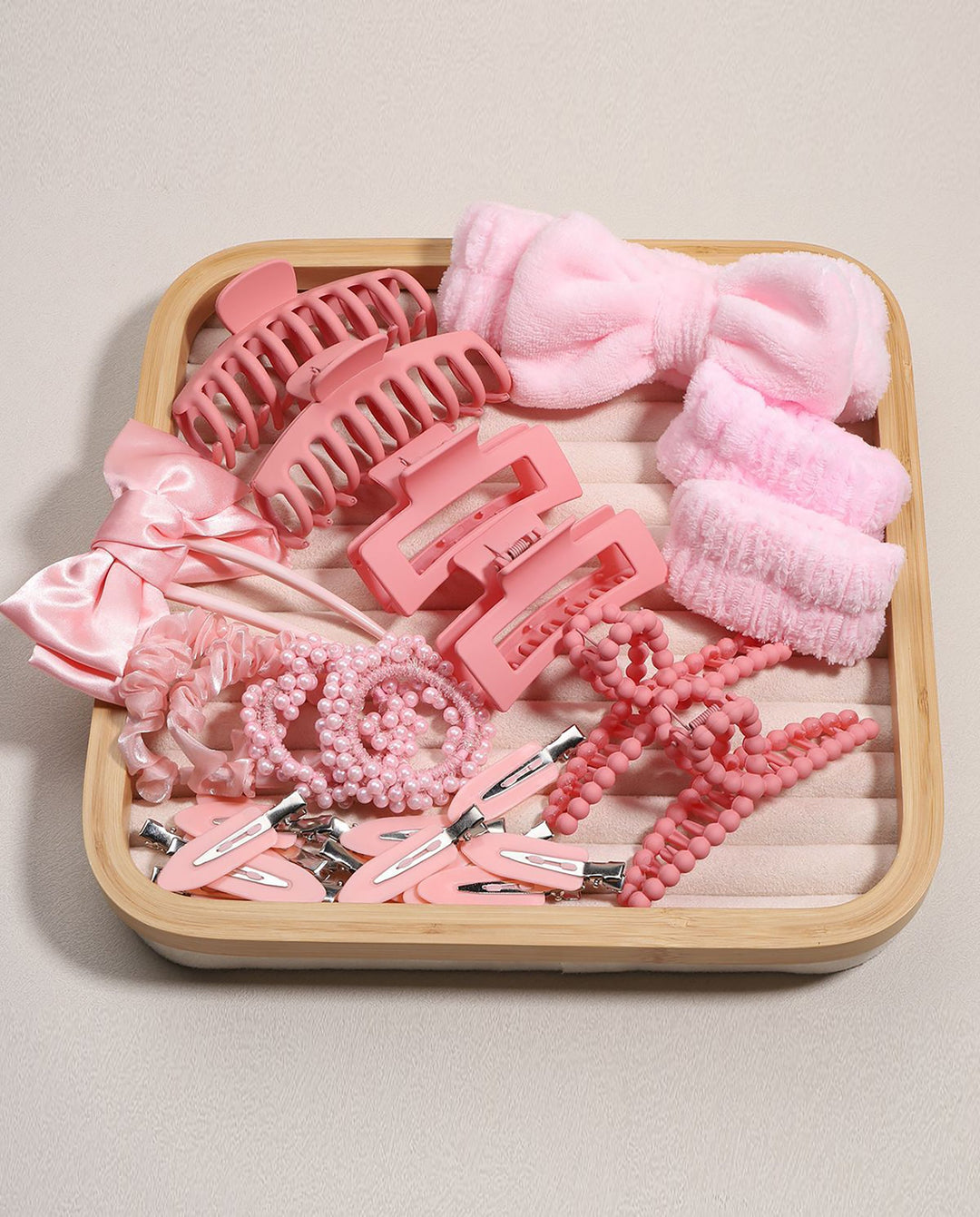 SOLACE29 Pieces Solid Pink Mixed Style Hair Accessories Gift Set