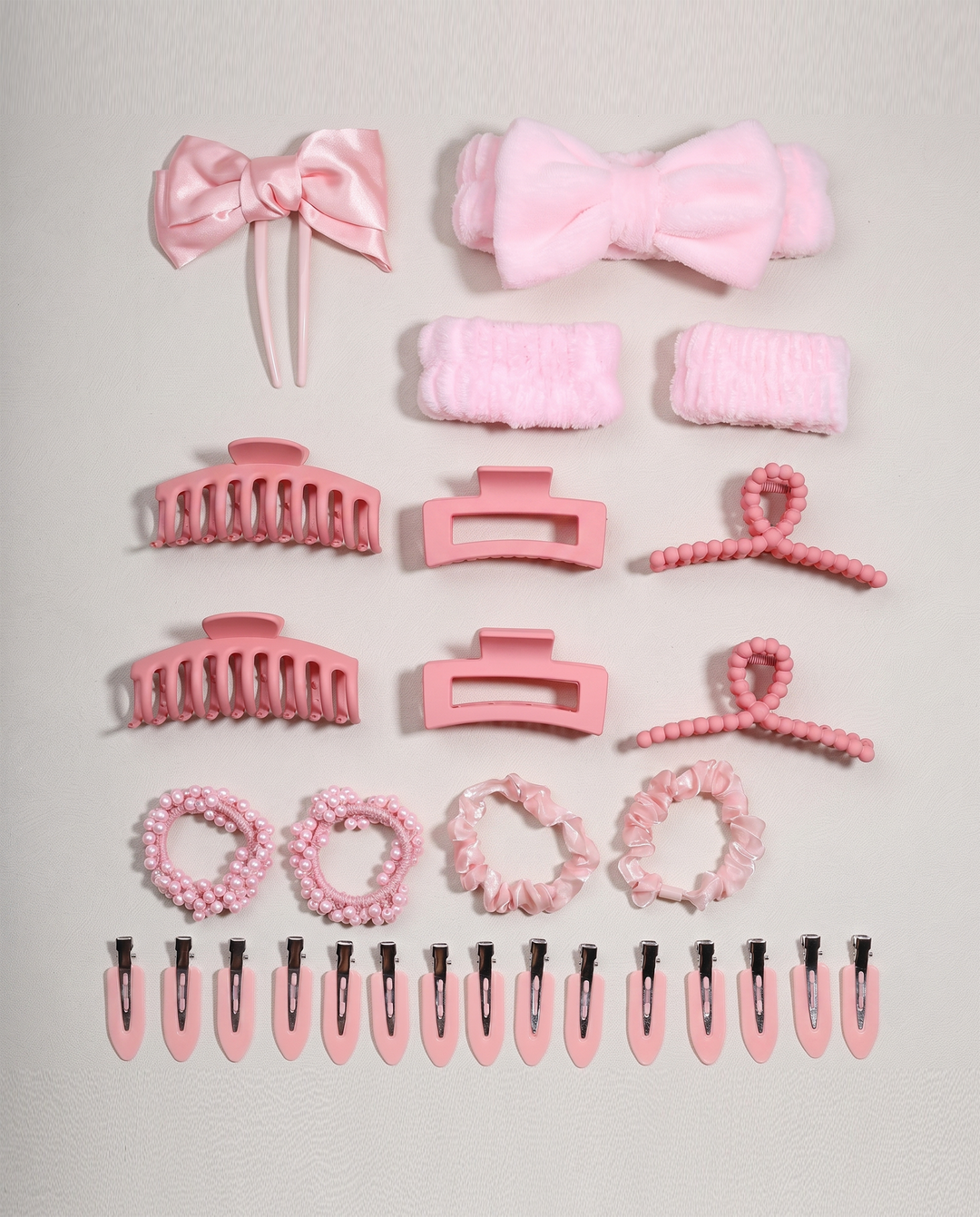 SOLACE29 Pieces Solid Pink Mixed Style Hair Accessories Gift Set