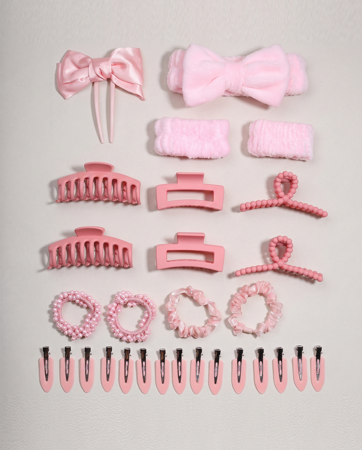 SOLACE29 Pieces Solid Pink Mixed Style Hair Accessories Gift Set