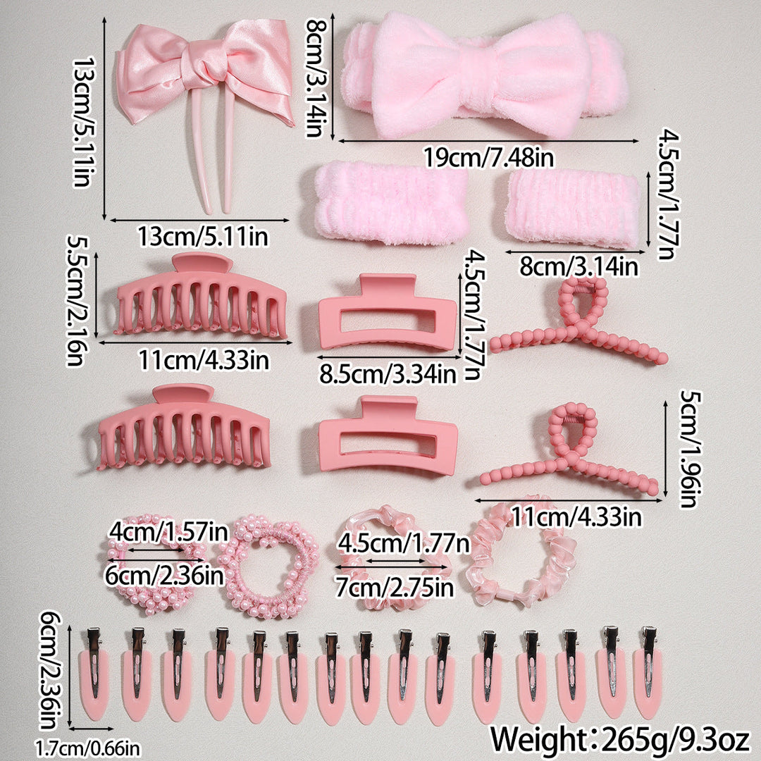 SOLACE29 Pieces Solid Pink Mixed Style Hair Accessories Gift Set