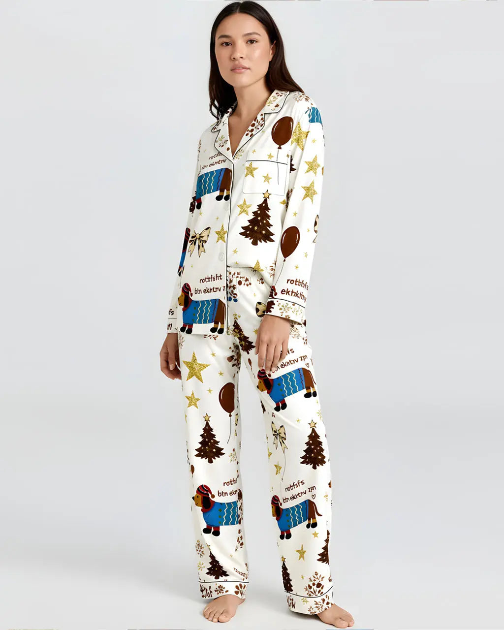 SOLACE CHICHoliday Dachshund Print Pajama Set