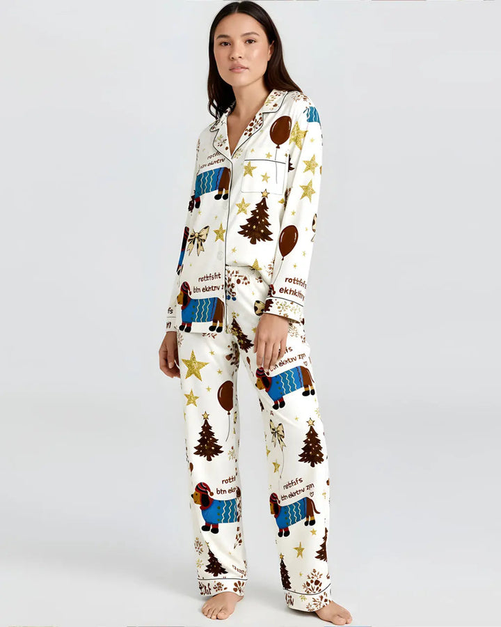 SOLACE CHICHoliday Dachshund Print Pajama Set