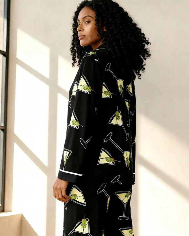 SOLACE CHICBlack Martinis Olives Print Pajama Set