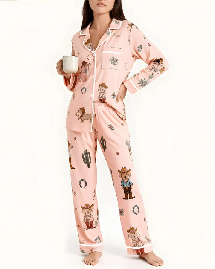 SOLACE CHICCowboy Dogs Print Pajama Set