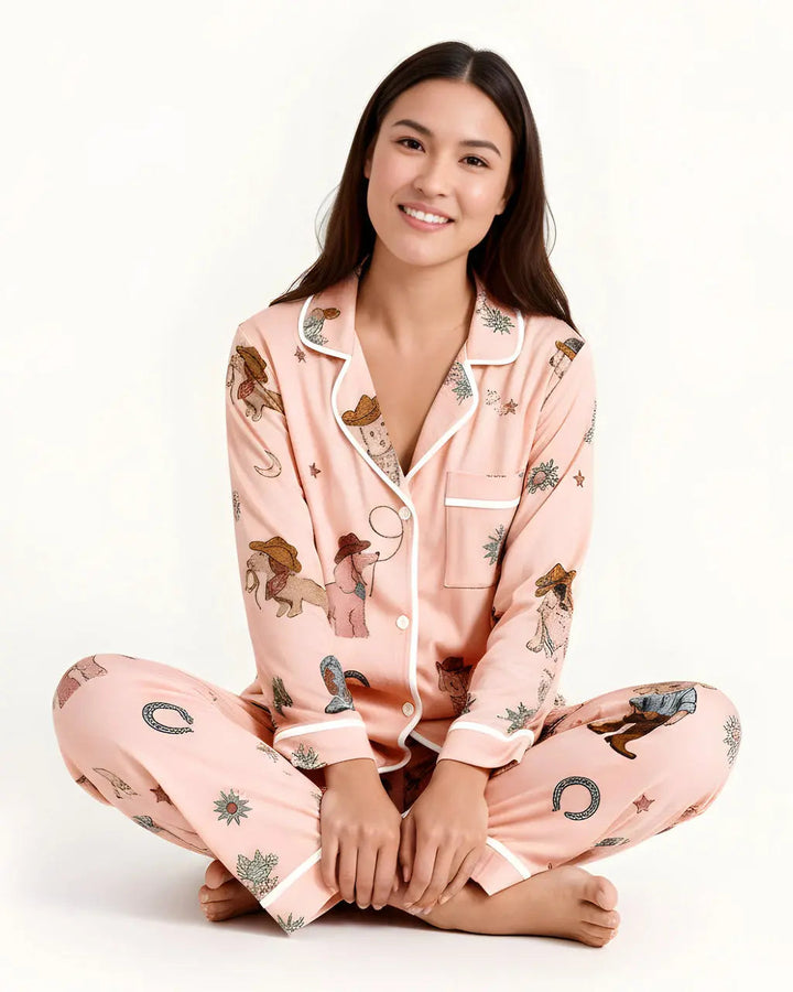 SOLACE CHICCowboy Dogs Print Pajama Set